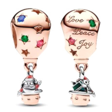 Charm Sterling silver 925 Two-tone Santa Claus in hot air balloon, bead on Christmas bracelet