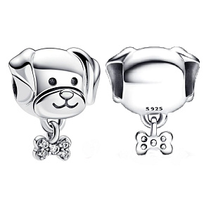 Charm Sterling silver 925 Dog with bone, bead on bracelet pet Charm Sterling silver 925 Dog with bone, bead on bracelet pet