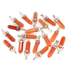 Orange Aventurine Hexagonal Pendulum Pendant Natural Stone 41 x 13 mm, Hand-Carved, Stone of Luck and Prosperity, 1 Piece