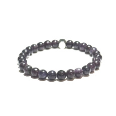 Lepidolite dark purple bracelet elastic natural stone, ball 6 mm / 16 - 17 cm, amulet of athletes