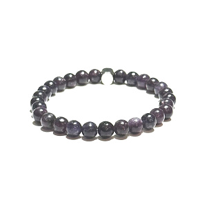 Lepidolite dark purple bracelet elastic natural stone, ball 6 mm / 16 - 17 cm, amulet of athletes