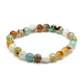 Agate light blue bracelet facet elastic natural stone, ball 8 mm / 16 - 17 cm