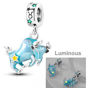 Sterling Silver 925 Luminous - Zodiac Sign Taurus, Bracelet Pendant