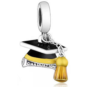 Sterling silver 925 Graduation, Graduation with scrolls and cap, Graduate pendant on bracelet