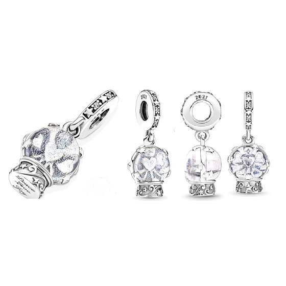 Charm Sterling silver 925 Snow globe - angel, bracelet pendant Christmas