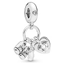 Charm Sterling silver 925 My baby, family charm with shoes, bottle and heart 3in1, pendant for bracelet family