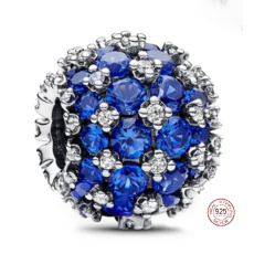 Charm Sterling silver 925 Sparkling round blue charm Pavé, bead on bracelet symbol