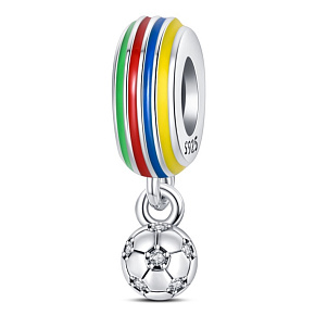 Charm Sterling silver 925 Euro 2024 Football coloured, bead on bracelet sport