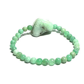 Chrysoprase bracelet elastic natural stone, ball 6 mm + 3 x 2 cm irregular shape / 16 - 17 cm, stone of harmony of family relationships