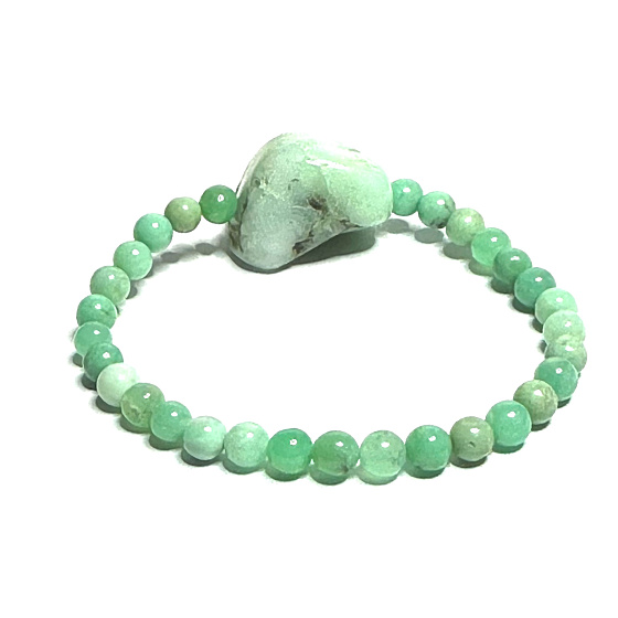 Chrysoprase bracelet elastic natural stone, ball 6 mm + 3 x 2 cm irregular shape / 16 - 17 cm, stone of harmony of family relationships