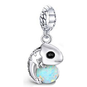 Sterling silver 925 Chameleon with opal, pet bracelet pendant