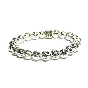 Lava silver color plated with royal mantra Om, bracelet elastic natural stone, ball 8 mm / 16-17 cm, born of the four elements Lava silver color plated with royal mantra Om, bracelet elastic natural stone, ball 8 mm / 16-17 cm, born of the four elements