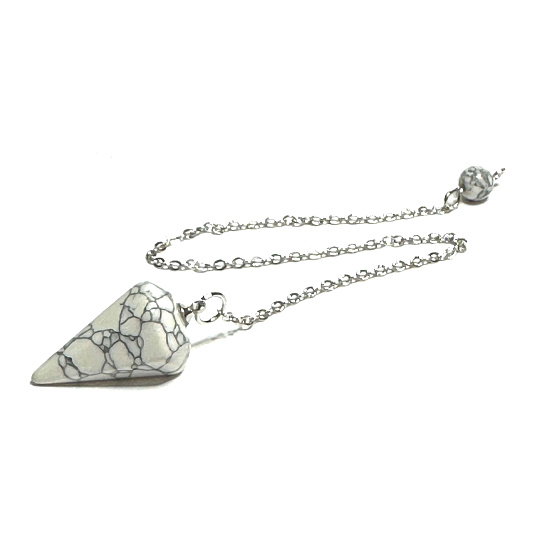 Magnesite / Howlite white pendulum natural stone 2,5 cm + 18 cm chain with bead, cleansing stone