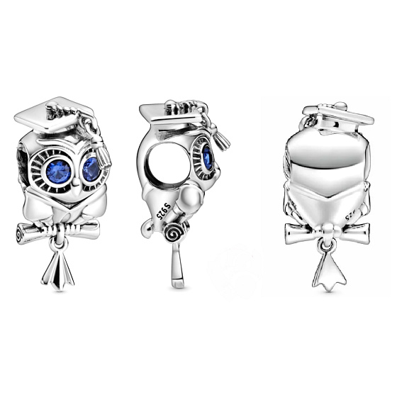 Charm Sterling Silver 925 Graduation - Wise Owl, Graduate Bead on Graduation Bracelet