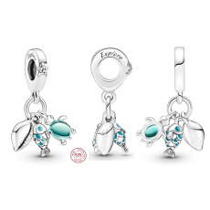 Charm Sterling Silver 925 Fish, Sea Turtle, and Shell 3-in-1, Sea Bracelet Pendant