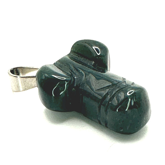 Chalcedony green Penis for happiness, pendant natural stone hand cut approx. 11 x 22 mm, stone of love, joy
