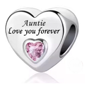 Charm Sterling Silver 925 Aunt Loves You Forever Heart, Bead for Family Bracelet