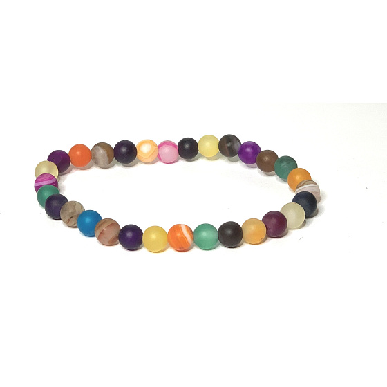 Agate multicoloured matt chakra bracelet elastic natural stone, ball 6 mm / 16 - 17 cm