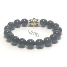 Obsidian + Blue Eye Bracelet elastic natural stone, ball 10 mm / 16-17 cm, rescue stone Obsidian + Blue Eye Bracelet elastic natural stone, ball 10 mm / 16-17 cm, rescue stone