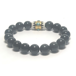 Obsidian + Blue Eye Bracelet elastic natural stone, ball 10 mm / 16-17 cm, rescue stone
