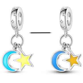 Charm Sterling silver 925 Luminous - Crescent and star that glows in the dark, universe bracelet pendant Charm Sterling silver 925 Luminous - Crescent and star that glows in the dark, universe bracelet pendant
