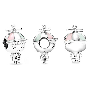 Charm Sterling silver 925 Boy with propeller on hat, bead on bracelet, family Charm Sterling silver 925 Boy with propeller on hat, bead on bracelet, family