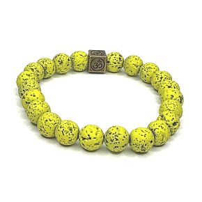Lava yellow-green with royal mantra Om, bracelet elastic natural stone, ball 8 mm / 16-17 cm, born of the four elements