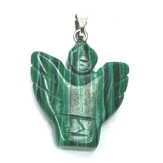 Malachitl Angel, angel wings pendant hand cut 25 x 21 x 5 mm, wishing stone