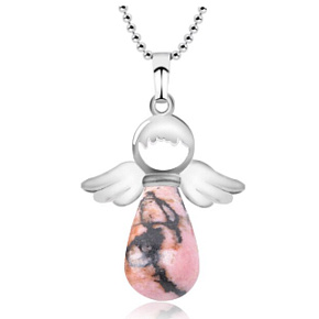 Rodonite Angel pendant natural stone 4,2 x 3 cm, stone of forgiveness