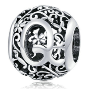 Sterling silver 925 Magic alphabet letter Q with flowers, bead for bracelet Sterling silver 925 Magic alphabet letter Q with flowers, bead for bracelet