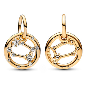 Charm Sterling Silver 925 Gold Plated Zodiac Sign Gemini, Pendant Bracelet