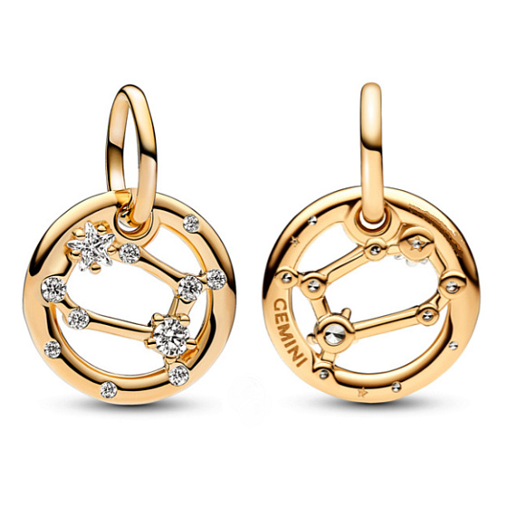Charm Sterling Silver 925 Gold Plated Zodiac Sign Gemini, Pendant Bracelet