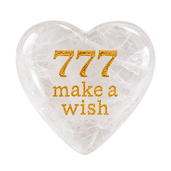 Wish Stone 777 – heart made of natural crystal with the inscription Make a Wish – luck, wishes and love
