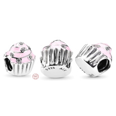 Charm Sterling silver 925 Sweet cupcake, bead for bracelet, food and drink Charm Sterling silver 925 Sweet cupcake, bead for bracelet, food and drink