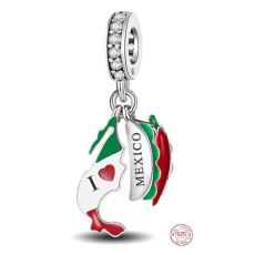 Charm Sterlingové stříbro 925 Mexiko – láska, barvy a vášeň života, 2v1 přívěsek na náramek cestování