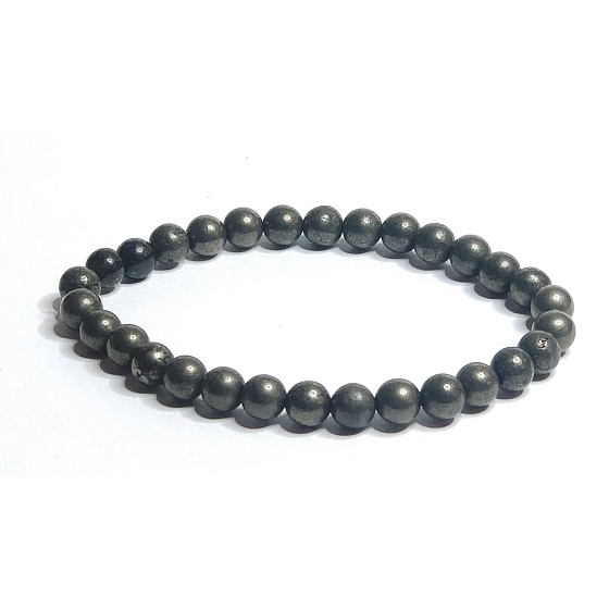 Pyrite bracelet elastic natural stone, ball 6 mm / 16-17 cm, master of self-confidence and abundance