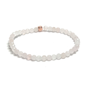 Rose facet bracelet elastic natural stone, ball 4 mm / 16 - 17 cm, love stone