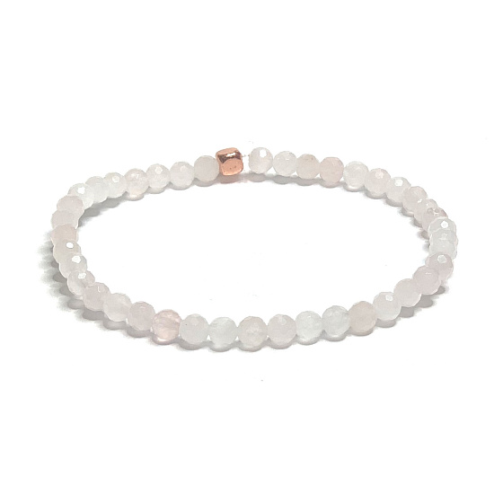 Rose facet bracelet elastic natural stone, ball 4 mm / 16 - 17 cm, love stone