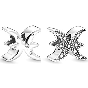 Charm Sterling silver 925 Zodiac sign Sparkling Pisces, bead for bracelet