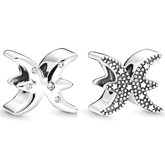 Charm Sterling silver 925 Zodiac sign Sparkling Pisces, bead for bracelet