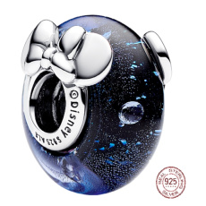Charm Sterling silver 925 Disney Mickey Mouse and Minnie Mouse blue Murano glass bead on bracelet movie