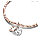Charm Sterling silver 925 Two-tone rotating heart Padlock 2in1, love bracelet pendant