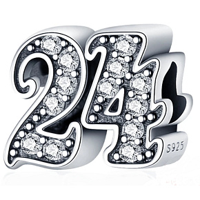 Charm Sterling silver 925 24 anniversary, bead on bracelet Charm Sterling silver 925 24 anniversary, bead on bracelet