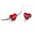 Charm Sterling silver 925 Red heart beating heart, bead on bracelet love