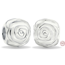 Charm Sterling Silver 925 White Rose in Bloom, Bead for Nature Bracelet