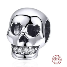 925 Sterling Silver Charm Skull with Zircon Teeth, Bead for Halloween Bracelet