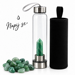 Glass crystal water bottle Drink Happiness – Natural Green Aventurine Point | 550 ml