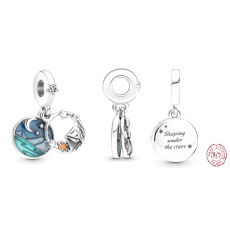 Sterling silver 925 Camping night sky - camping 2in1, bracelet pendant symbol