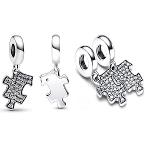 Charm Sterling silver 925 Glittering puzzle piece, friendship bracelet pendant