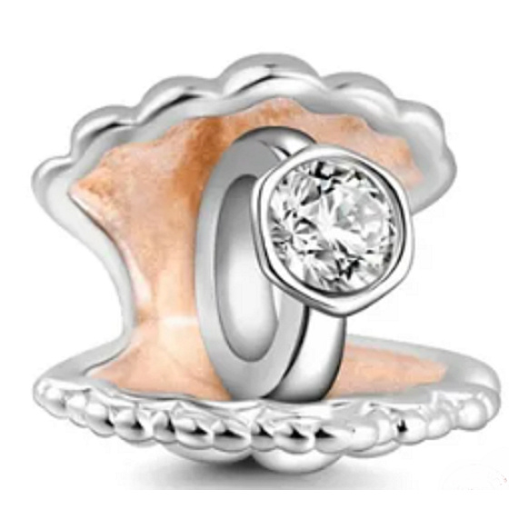 Charm Sterling silver 925 Ring in shell, bead on bracelet symbol